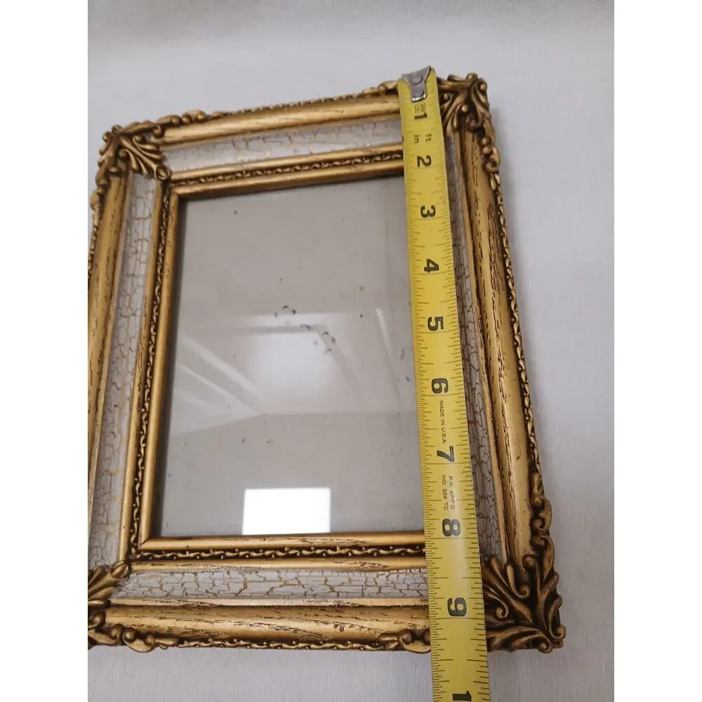 Ornate Mediterranean Wood Glass 9.5x7.5 Picture Frame Carved Gold Beige Italian‎